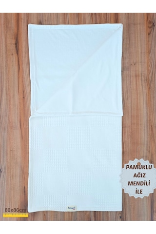 S.kahve Kız Erkek Bebek Battaniyesi Pike %100 Pamuklu Doğal Organik Uyku Çift Taraflı Örtü 86x86cm Ekru