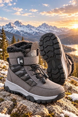 Muggo Peak İçi Kürklü Cırtlı Ve Bağcıklı Unisex Çocuk Kar Botu Gri