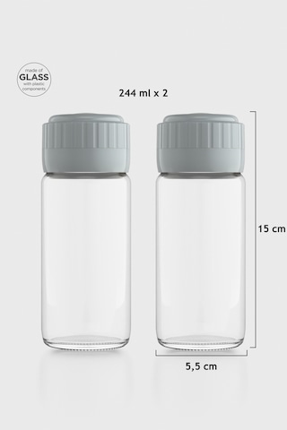 Renga Hibrit 244 Ml Gri Kapaklı 2'li Cam Baharatlık Seti 161005 Gri