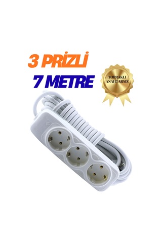 Klc 3'lü Grup Priz 7 Metre Topraklı Çocuk Korumalı Uzatma Kablosu Seyyar Kablo 3lü Priz 3lü 7m Beyaz 6 - 8 M