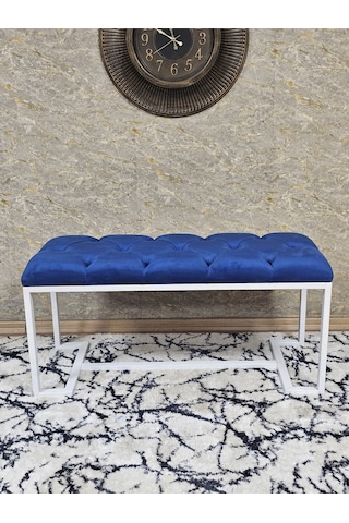 Zafir Beyaz Boyalı - L - Ayaklı 100 Cm X 38 Cm Oturak - Bench - Makyaj Taburesi - Makyaj Oturak Mavi