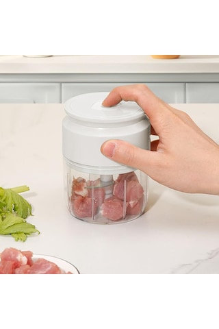 Vkemall Usb Şarjlı Elektrikli Sarımsak Dilimleyici, Su Geçirmez, Kesici Bıçaklı Sebze-ürün Öğütücü Beyaz Beyaz