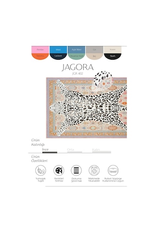 Cool Halı Jagora Leopar Halı Kaplan Desen Vintage Bej Şönil Halı Yıkanabilir Leoparlı Dekoratif Halı