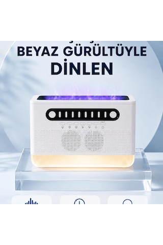 Simüle Alev Efektli Kablosuz Hoparlör Zamanlayıcılı Gece Lambası