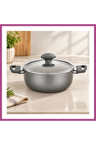 Gees Global Granit Kaplamalı Derin Tencere 22 Cm Cam Kapak Gbzs