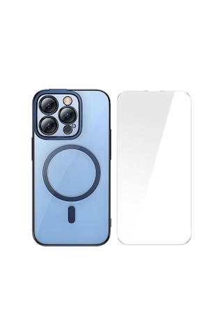 Baseus Glitter İphone 14 Pro Max 6.7 Magsafe Silikon Kılıf + Tempered Ekran Koruyucu Set- 5775 Çok Renkli