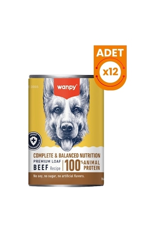 Wanpy Biftekli Tahılsız Yetişkin Konserve Köpek Maması 375 Gr 12 Adet