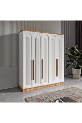 Flora 5 Kapaklı Komple Mdf Gardırop - Elbise Dolabı