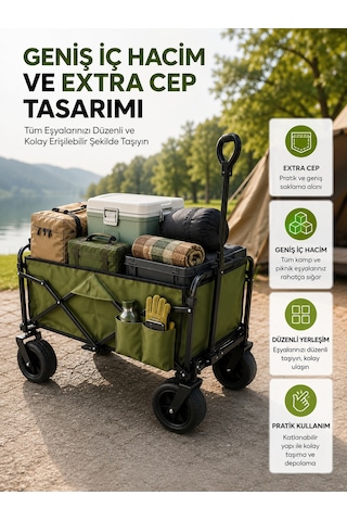 Geniş İç Hacimli Fren Sistemli Katlanabilir Kamp Ve Piknik Arabas