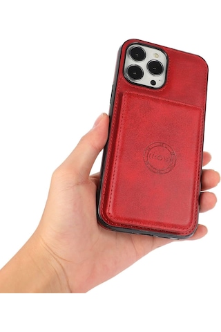 Iphone 13 Pro Max Uyumlu Kart Bölmeli Cüzdanlı Deri Kılıf Kırmızı