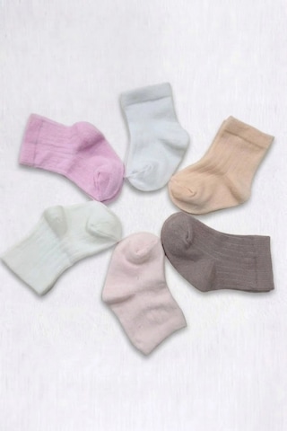 Cocole Socks Kız Bebek Soket Çorabı Kraft Kutulu 6'lı Set Pamuklu 0-1 Yaş Fitilli Çok Renkli