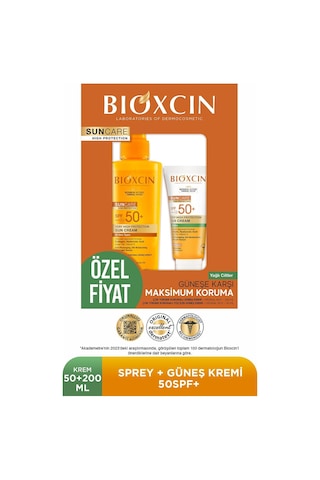 Bioxcin Sun Care Spf 50 Yüz Güneş Kremi 50 ml Karma Yağlı Cilt + Vücut Güneş Spreyi 200 Ml Avantaj Seti