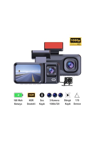 Cc-38 Full Hd 3 Kameralı Araç İçi Güvenlik Kamerası 32gb