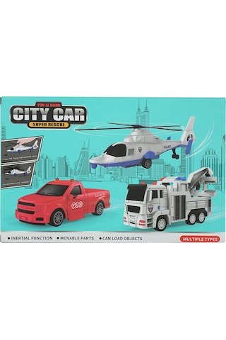 Cıty Car Helikopter Ve Kamyon 2 Li Araç Seti Kırmızı Kamyon