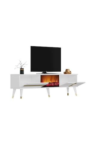 Vannia Tv Sehpası Şömineli Alt Modül Beyaz-altın