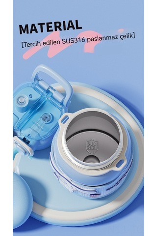 Skycity Küçük Çocuklar İçin Dayanıklı Camlı Suluk, Isıya Dayanıklı Plastik Matara - Kullu Kulo 650ml, 4 Adet 3d Dekoratif Aksesuar İle Mor