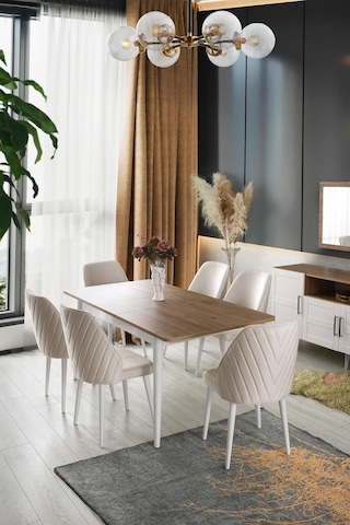 Çakıl Mdf Yemek Masa 6lı Sandalye Takımı 90x145cm 001