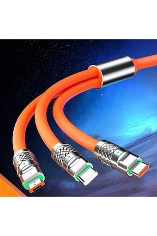3 İn 1 Type-c + Micro Usb + Lightning Hızlı Şarj Kablosu Silikon Kablo 1 Metre Opp Ambalaj