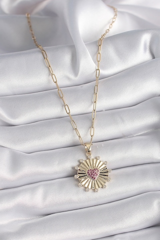 Utterly Good Kadın Kolye 316l Çelik Gold Kalp Madalyon Pembe Zirkon Taşlı Metalik 86634098