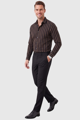 Deepsea Erkek %100 Pamuk Slim Fit Dar Kesim Keten Dokulu Çizgili Uzun Kollu Siyah Gömlek 2600034