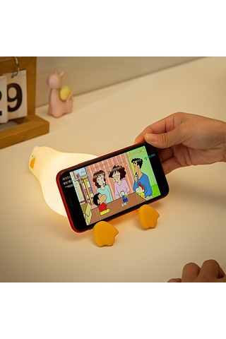 Samdoo Yatağa Yatan Ördek Usb Şarjlı Led Lamba, Silikon Malzeme, Telefon Tutucu, Çocuk Hediyesi, Dokunarak Açma-kapama Özelliği Diğer