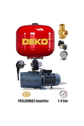 Deko Jetv100v Paslanmaz Metal Dişli 24lt Tanklı Jet Hidrofor Set