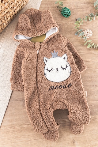 Babymod Kedi Figürlü Peluş Welsoft Kız/erkek Bebek Tulum Kahverengi