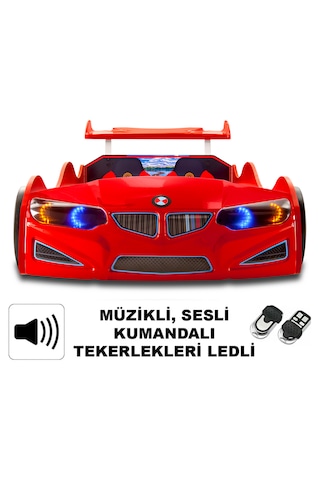 Gt1 - Arabalı Yatak - Kumandalı, Sesli, Kırmızı + Elif Yarı Ort Yataklı 90x190 Cm Tek Kişilik