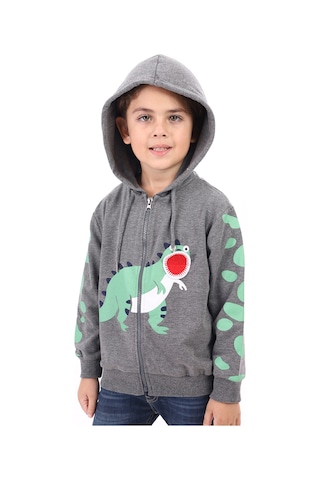 Toontoy Erkek Çocuk Baskılı Hırka Antrasit Melanj