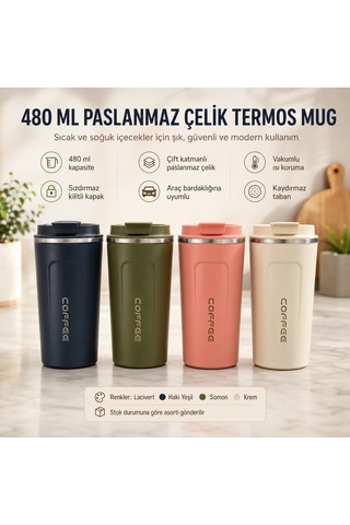Paslanmaz Çelik Termos Mug Bardak-480 Ml Çok Renkli