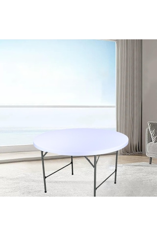 Suntek Fitted Yuvarlak Masa Örtüsü Elastik Kenar Kaymaz Beyaz