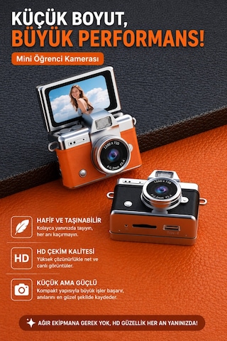 Cepaks Lk-027 Kahverengi Retro Mini Dijital Fotoğraf Makinesi Hd Video, Katlanabilir Ekranlı 48 Mp F