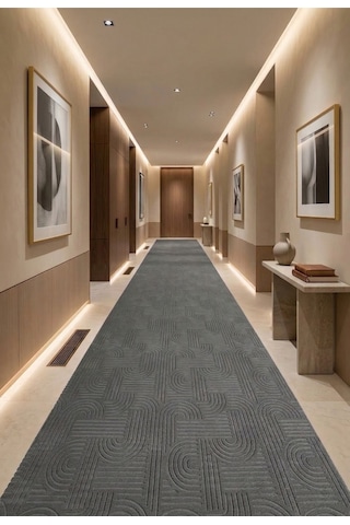 Kaymaz Tabanlı Halı Kesme Yolluk Salon Koridor Mutfak Yatak Odası Halısı 6017 Antrasit