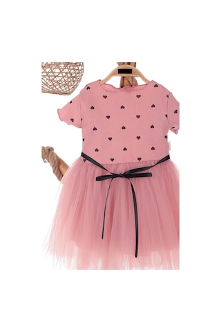 Kalp Baskılı 2-7 Yaş Arası Gül Kurusu Kız Çocuk Tüllü Elbise Doğum Günü Özel Gün Ve Geceler İçin Gül Kurusu Gülkurusu