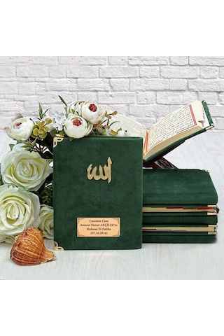 Hediyelik Kadife Kaplı Yasin Kitabı, Seccade, Kokulu Tesbih, Asetat Kutulu 26 23 Paket Yeşil