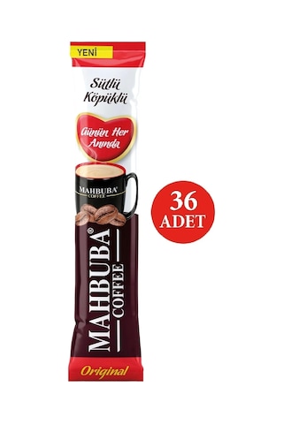Mahbuba Coffee 3ü1 Aradasütlü Köpüklü Kavanoz Kahve Bardak Hediyeli 36 X 18 Gr + Renkli Kupa Hazır