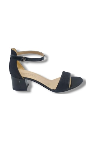 Selfie 4270-26 Simli Rugan Tek Bant Orta Topuk Büyük Numara Fashion Kadın Sandalet 5,5cm 41-43 Siyah