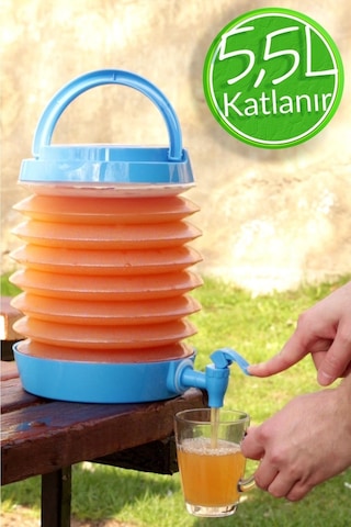 Katlanabilir Su Sebili Çeşmeli Körüklü Su Bidonu Çeşme Piknik Kamp Damacana Içecek Şişesi Mavi
