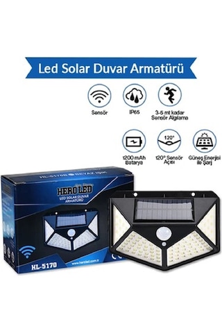 Güneş Enerjili Dış Mekan Solar Duvar Armatürü Beyaz Işık Solar-Beyaz