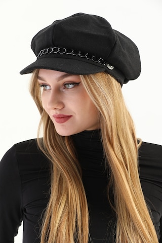 Kadın Siyah Zincirli Kaşe Ressam Şapka Siyah