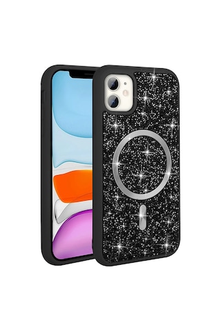 Apple Uyumlu iPhone 11 Uyumlu Kılıf Pırlanta Tasarımlı Magsafe Şarj Özellikli Zore Mozaik Silikon Kapak - Titanyu Gri -