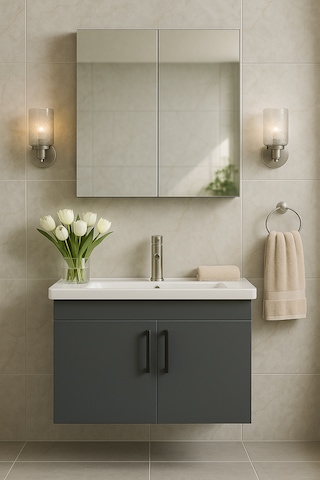 Dmz Home Concept Liventa 65 Cm Antrasit Renkli, Seramik Lavabolu, Antrasit