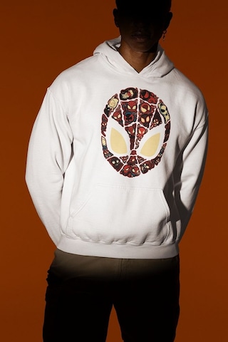 Sevbano Tasarım Spider-man Maske Baskılı Unisex Oversize Marvel Hoodie Beyaz