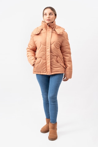 Acw Fashion Bulut Desenli Oversize Çıkarılabilir Kapüşonlu Modern Kadın Mont Lacivert