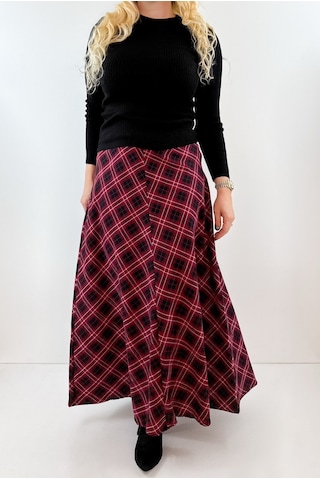 Modaonna Bordo Ekose Maxi Etek