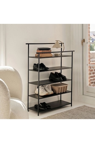 Dora Çok Amaçlı Metal Saclı Ayakkabı Rafı Siyah