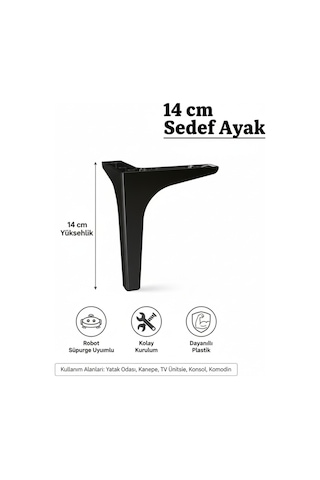 Sedef 14 Cm Siyah Mobilya Kanepe Sehpa Tv Ünitesi Koltuk Ve Konsol Ayağı Siyah
