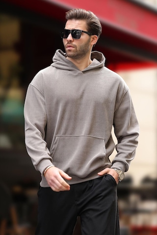 Madmext Gri Kapüşonlu Cep Detaylı Dokulu Sweatshirt E7101 Gri