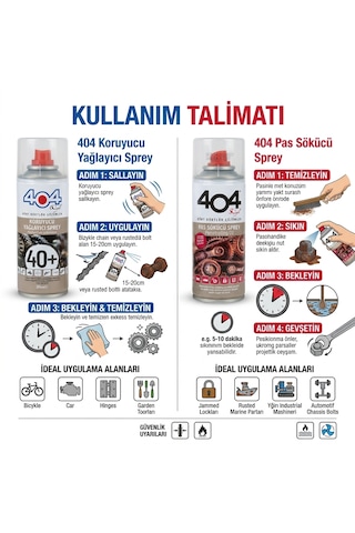 404 40+ Koruyucu Yağlayıcı Sprey 200 Ml + 404 Pas Sökücü Sprey 200 Ml