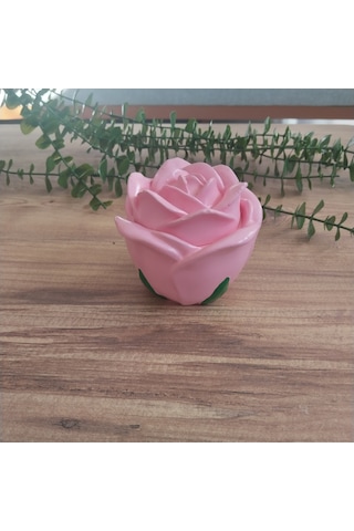 Kapaklı Pembe Gül Şeklinde Dekoratif Hediye Gül Mumluk